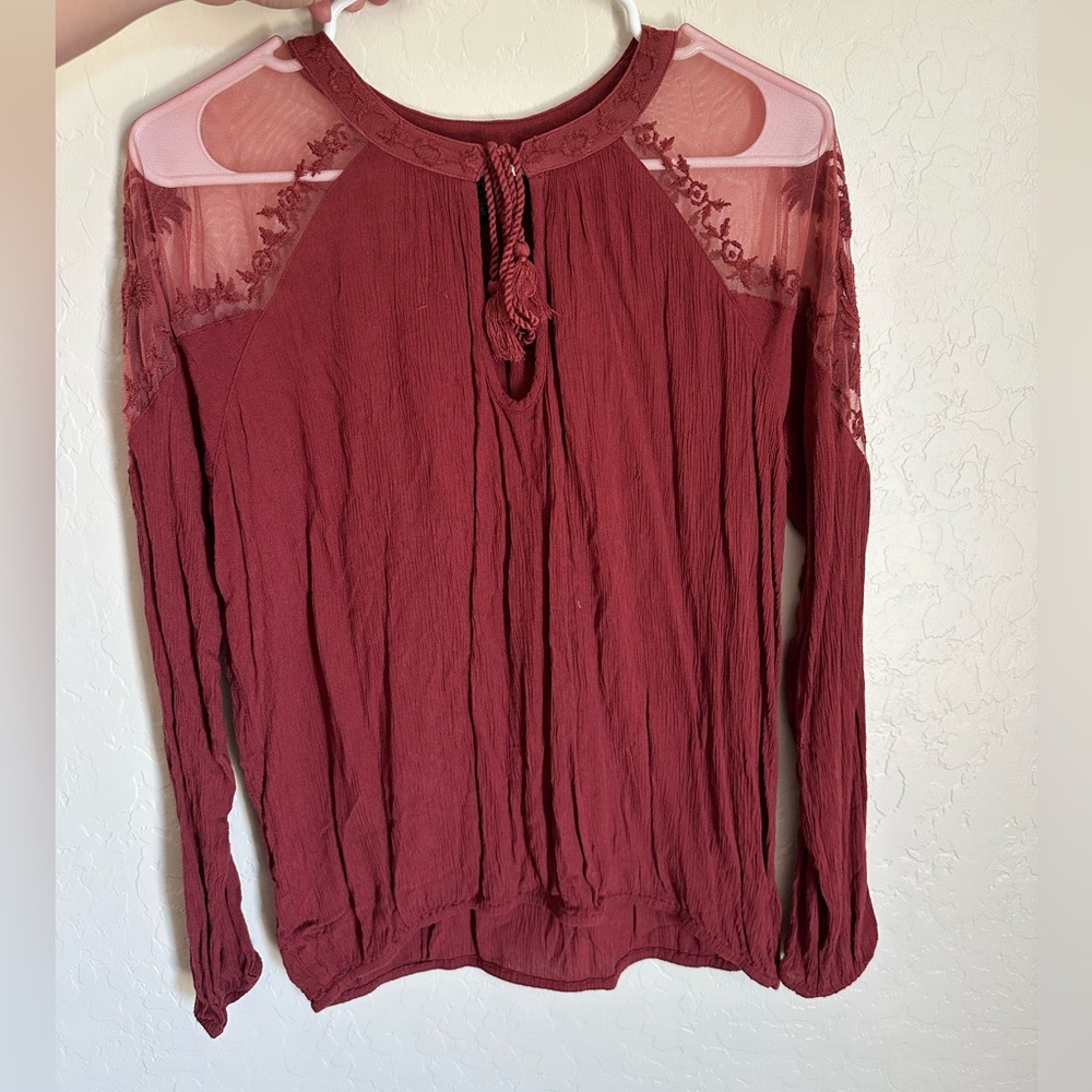 Shyanne Burgundy Long Sleeve Tie Front Blouse